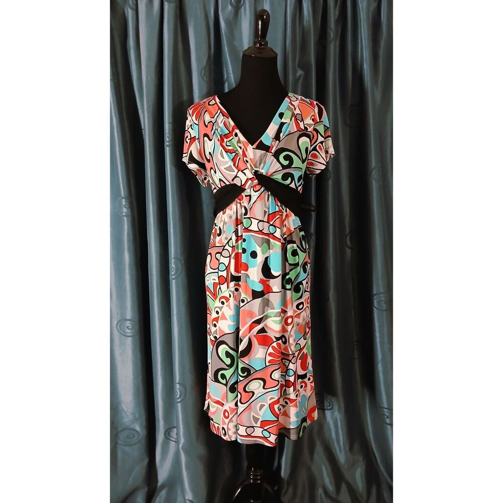 'Savvy DT Studio' Retro Abstract Print Dress XL Empire Waist Midi
